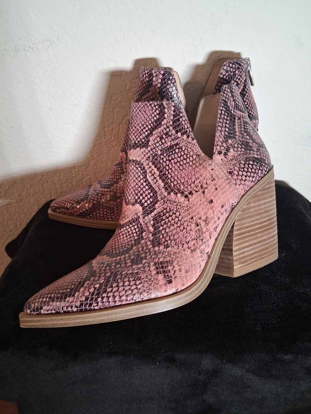 Vince Camuto Pink Snakeskin Block Heel Ankle Boots